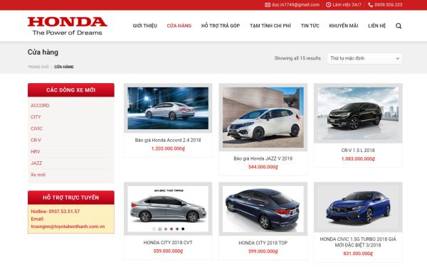 Theme wordpress bán xe honda