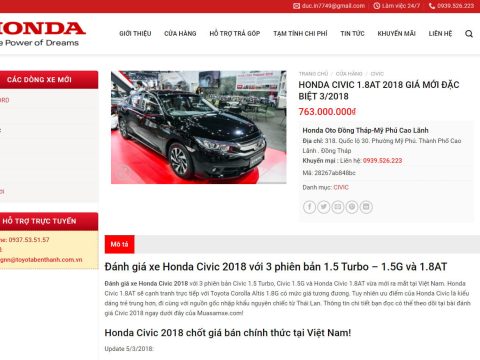 Theme wordpress bán xe honda
