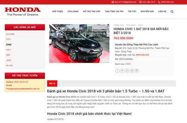 Theme wordpress bán xe honda